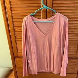 NWOT Garnet Hill Soft Pink V-Neck Long Sleeve Tee Size XL